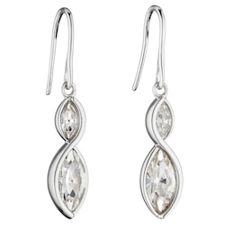 Sterling Silver Twist Navette Crystal Drop Earrings