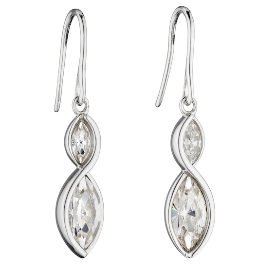 Sterling Silver Twist Navette Crystal Drop Earrings