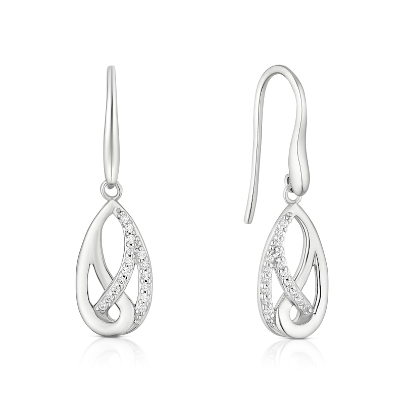 Main Image 1 of Sterling Silver Interlink Cubic Zirconia Hook Drop Earrings