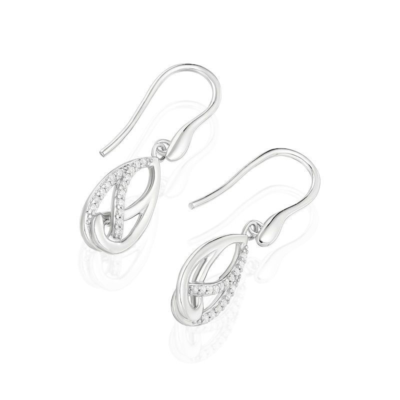 Main Image 2 of Sterling Silver Interlink Cubic Zirconia Hook Drop Earrings