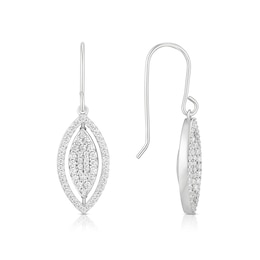 Sterling Silver Navette Cubic Zirconia Spinning Hook Earrings