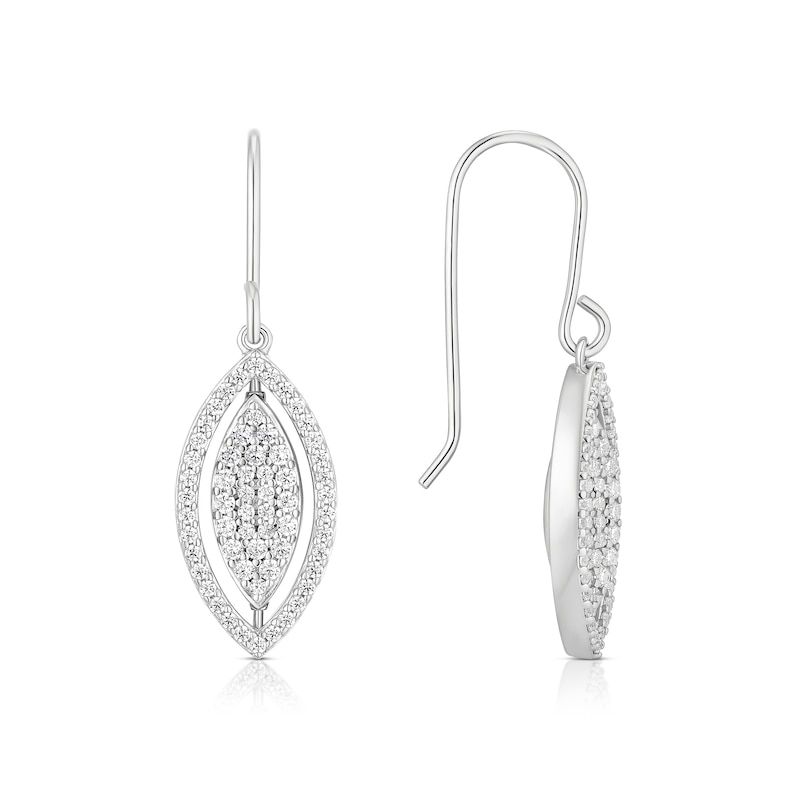 Main Image 1 of Sterling Silver Navette Cubic Zirconia Spinning Hook Earrings