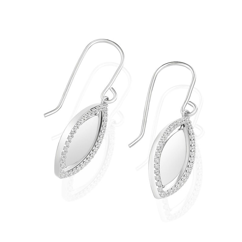 Main Image 2 of Sterling Silver Navette Cubic Zirconia Spinning Hook Earrings
