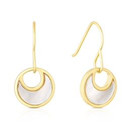 Sterling Silver Gold Plated Mother Of Pearl Moon Hook Drop Earrings