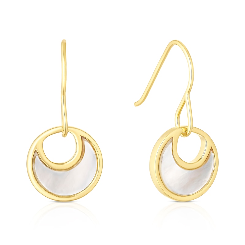 Main Image 1 of Sterling Silver Gold Plated Mother Of Pearl Moon Hook Drop Earrings