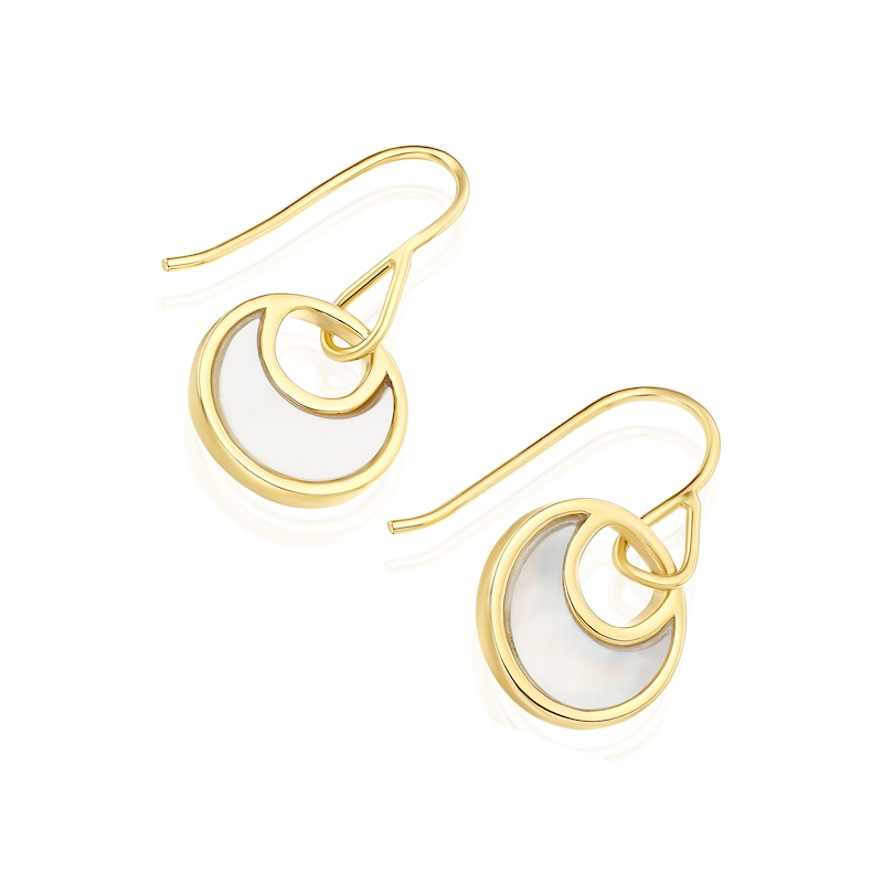 Main Image 2 of Sterling Silver Gold Plated Mother Of Pearl Moon Hook Drop Earrings