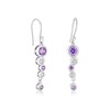 Thumbnail Image 1 of Sterling Silver Round Bezel Set Purple Cubic Zirconia Drop Earrings