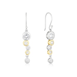 Sterling Silver & Gold Plate Round Bezel Set Cubic Zirconia Drop Earrings