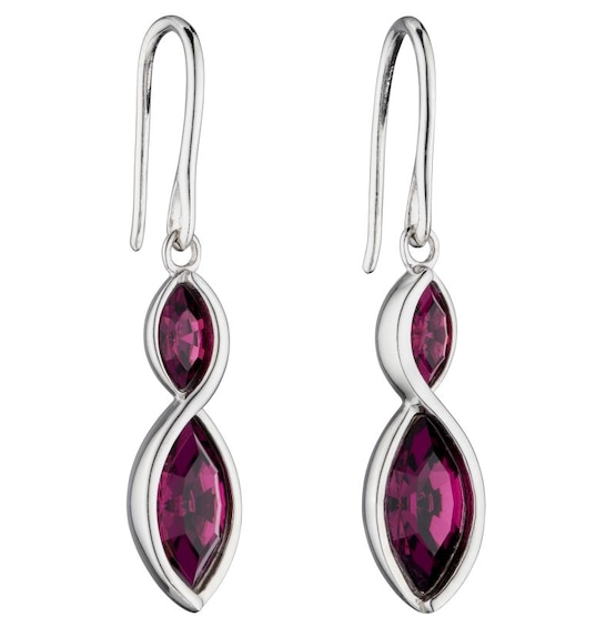 Sterling Silver Navette Amethyst Crystal Drop Earrings