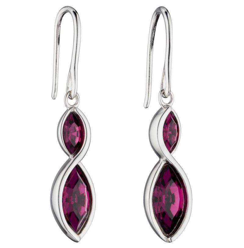 Main Image 1 of Sterling Silver Navette Amethyst Crystal Drop Earrings
