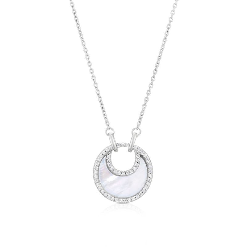 Main Image 1 of Sterling Silver Mother Of Pearl Moon & Cubic Zirconia Detail Pendant Necklace