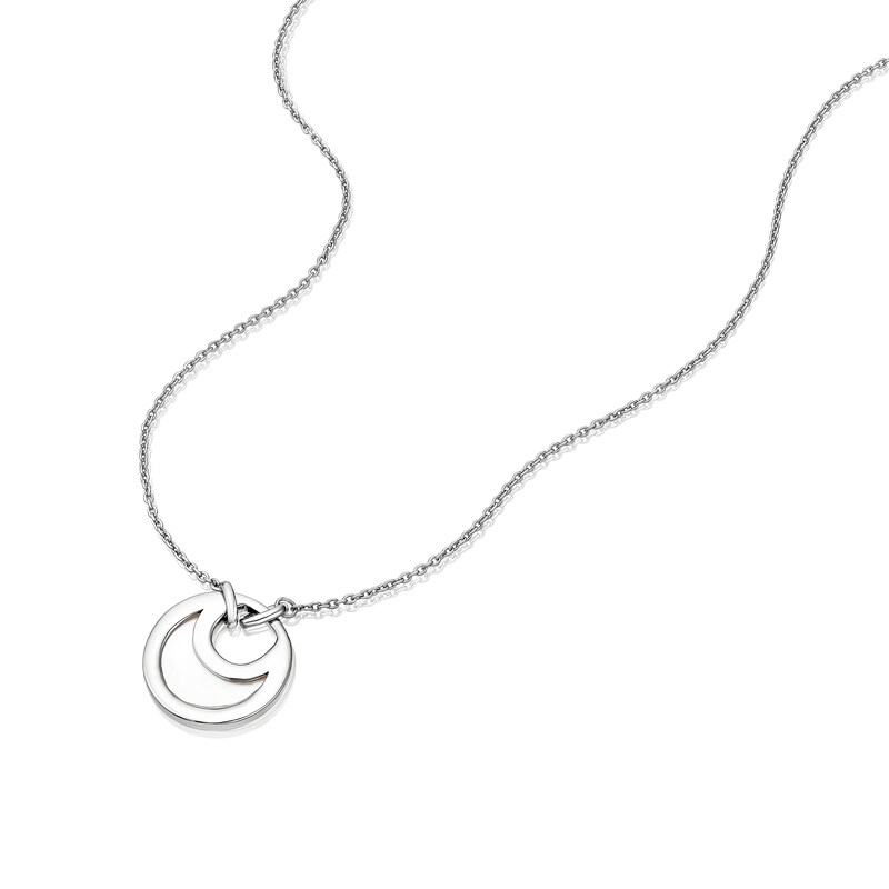 Main Image 2 of Sterling Silver Mother Of Pearl Moon & Cubic Zirconia Detail Pendant Necklace