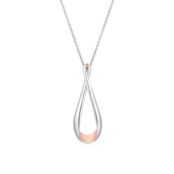 Sterling Silver and Rose Gold Tone Folded Twist Pendant Necklace