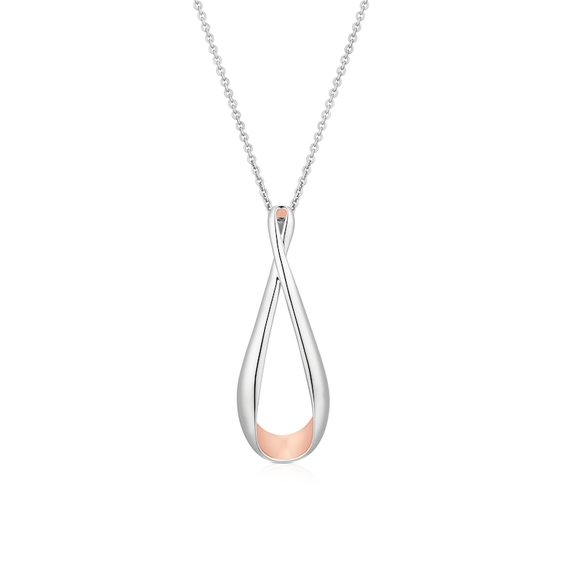 Main Image 1 of Sterling Silver & Rose Gold Tone Folded Twist Pendant Necklace
