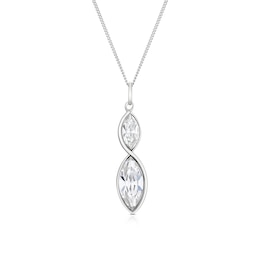 Sterling Silver Twist Navette Crystal Pendant Necklace