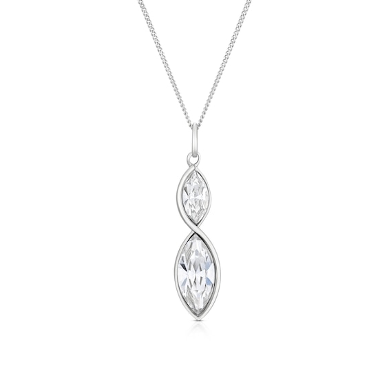 Sterling Silver Twist Navette Crystal Pendant Necklace