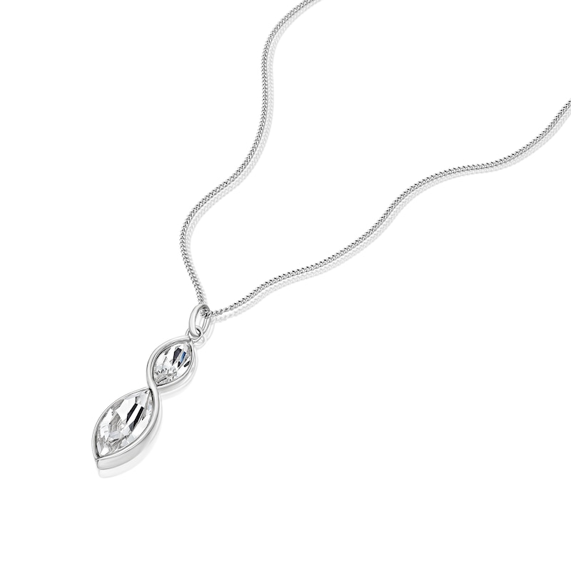 Main Image 2 of Sterling Silver Twist Navette Crystal Pendant Necklace