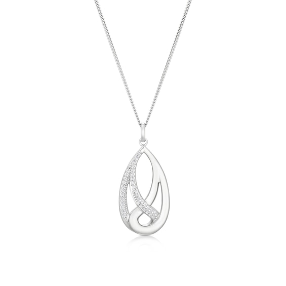 Sterling Silver Interlink Cubic Zirconia Pendant Necklace