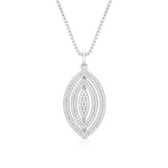 Sterling Silver Navette Cubic Zirconia Spinning Pendant Neck