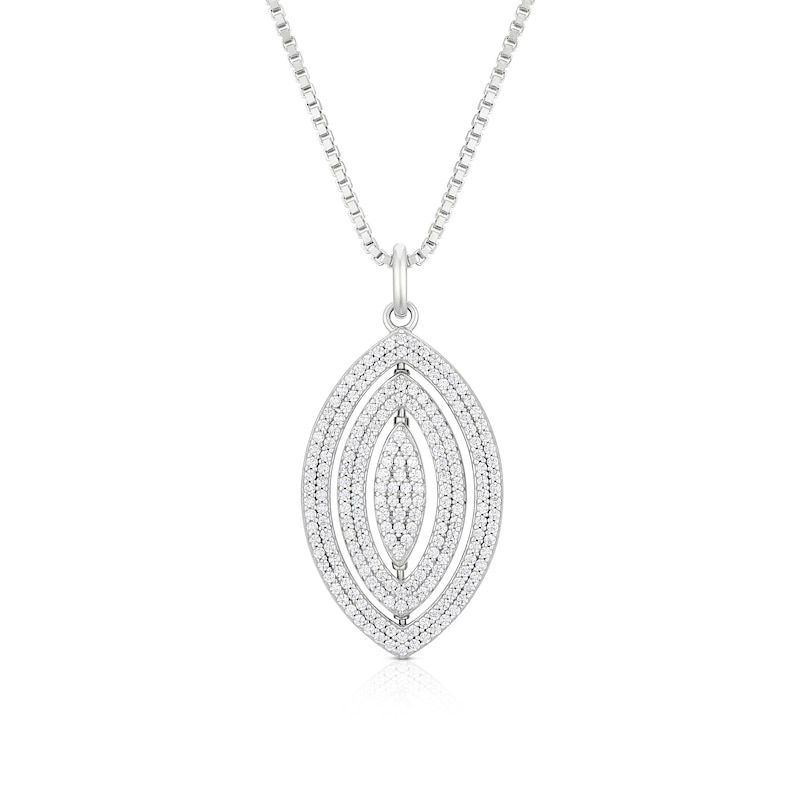 Main Image 1 of Sterling Silver Navette Cubic Zirconia Spinning Pendant Necklace