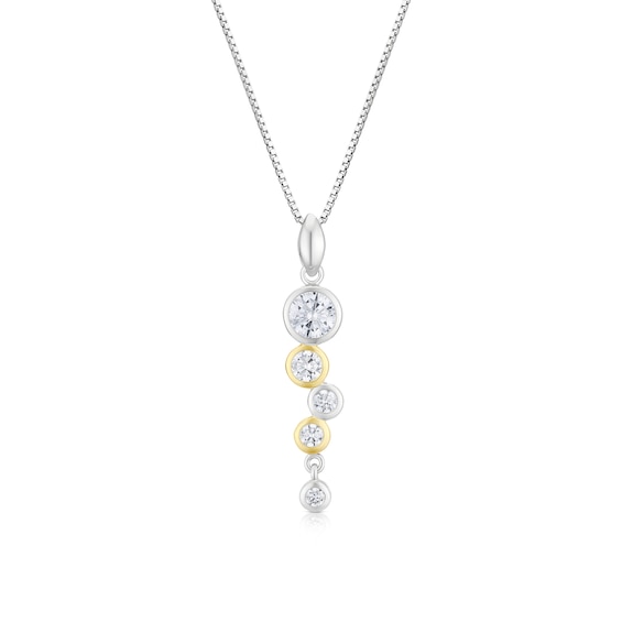 Sterling Silver and Gold Tone Round Bezel Set Cubic Zirconia