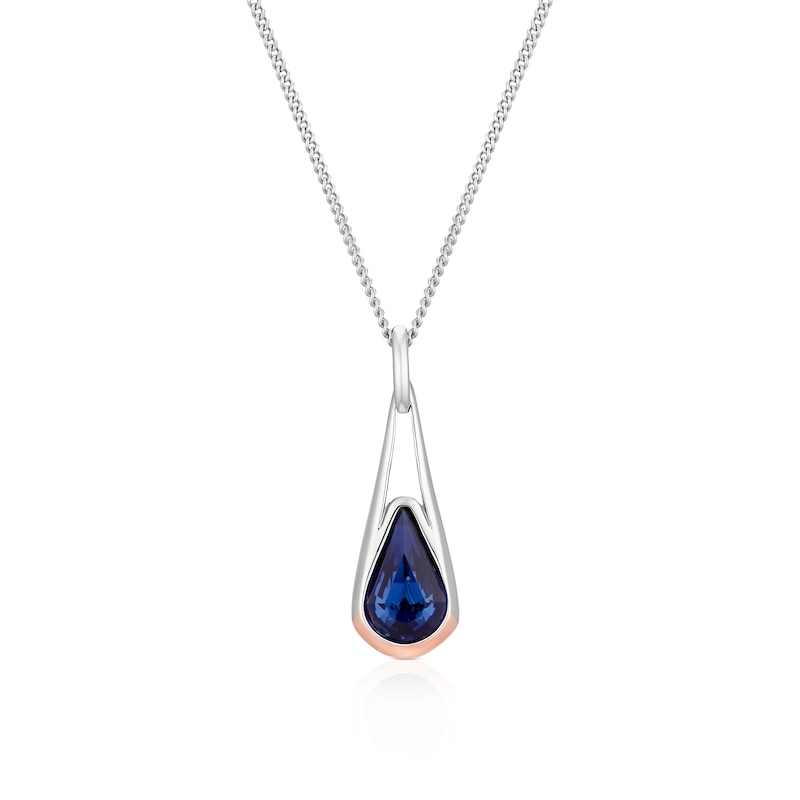 Main Image 1 of Sterling Silver & Rose Gold Plated Elongated Montana Crystal Pendant Necklace