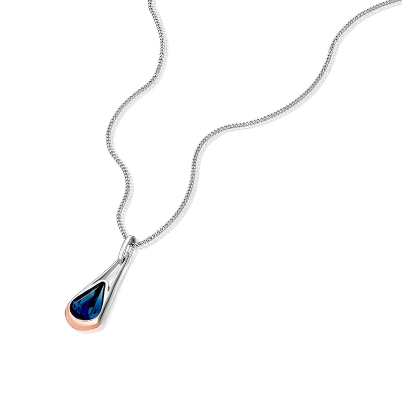 Main Image 2 of Sterling Silver & Rose Gold Plated Elongated Montana Crystal Pendant Necklace
