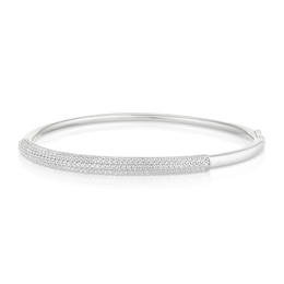 Sterling Silver Tubular Cubic Zirconia Hinged Bangle