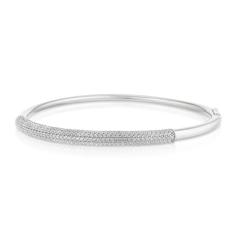 Main Image 1 of Sterling Silver Tubular Cubic Zirconia Hinged Bangle