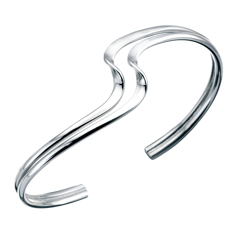 Main Image 1 of Sterling Silver Double Wave Torque Bangle