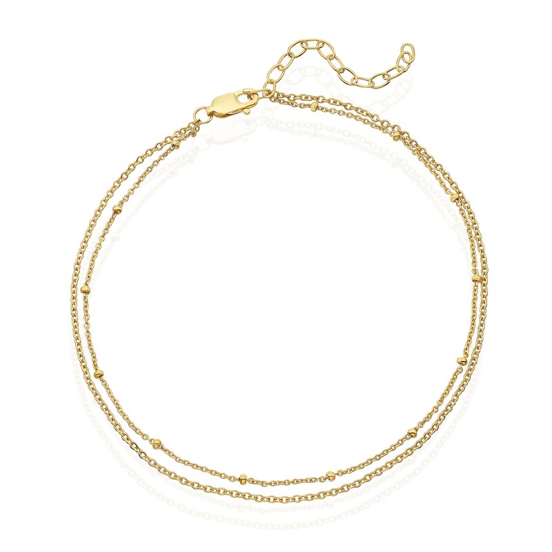 Main Image 1 of Sterling Silver Gold Tone Double Strand Ball Chain Anklet