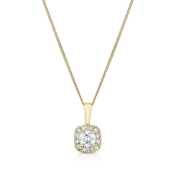 9ct Yellow Gold 0.25ct Lab Grown Diamond Cushion Halo Pendan