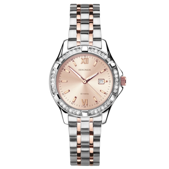 Sekonda Ladies Two-Tone Crystal Rose Bracelet Watch