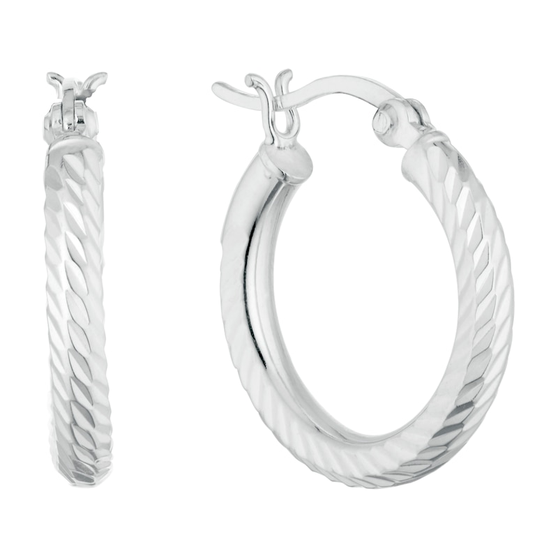 Sterling Silver Diamond Cut 15mm Hoop Earrings