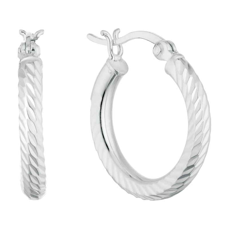 Main Image 1 of Sterling Silver Diamond Cut 15mm Hoop Earrings