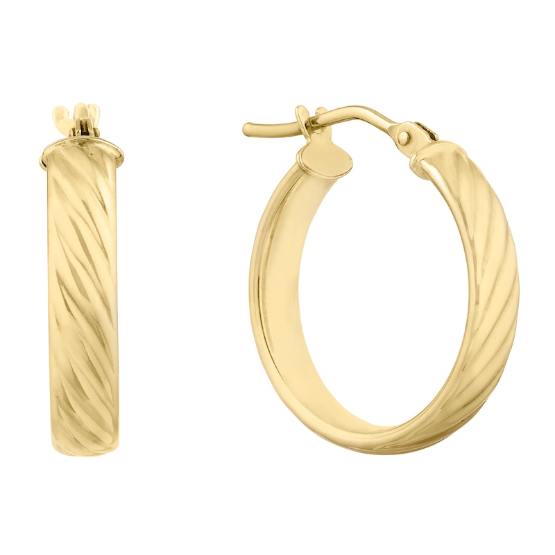 9ct Yellow Gold Striped 14mm Hoop Earrings
