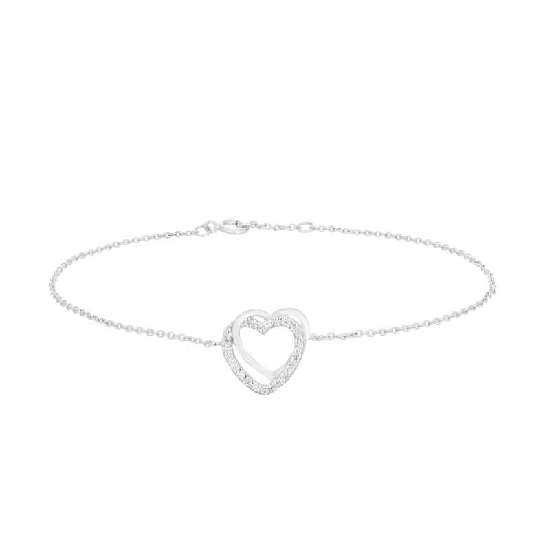 Sterling Silver Cubic Zirconia Double Heart Bracelet