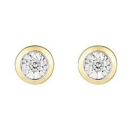 9ct Yellow Gold Illusion Set Diamond Rub Over Stud Earrings