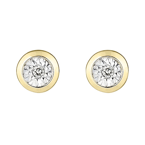 9ct Yellow Gold Illusion Set Diamond Rub Over Stud Earrings