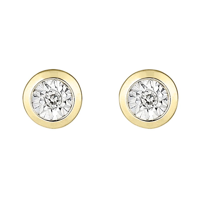 Main Image 1 of 9ct Yellow Gold Illusion Set Diamond Rub Over Stud Earrings