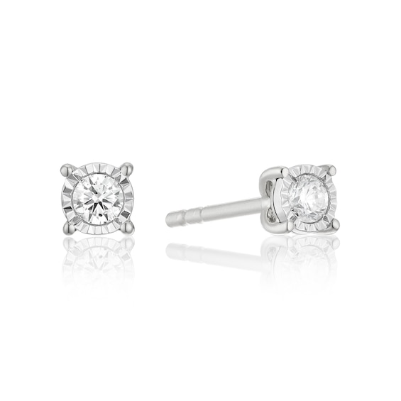 9ct White Gold 0.10ct Diamond Illusion Set Solitaire Stud Earrings