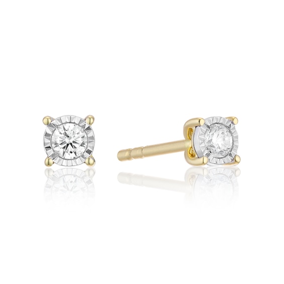 9ct Yellow Gold 0.10ct Diamond Illusion Set Solitaire Stud E