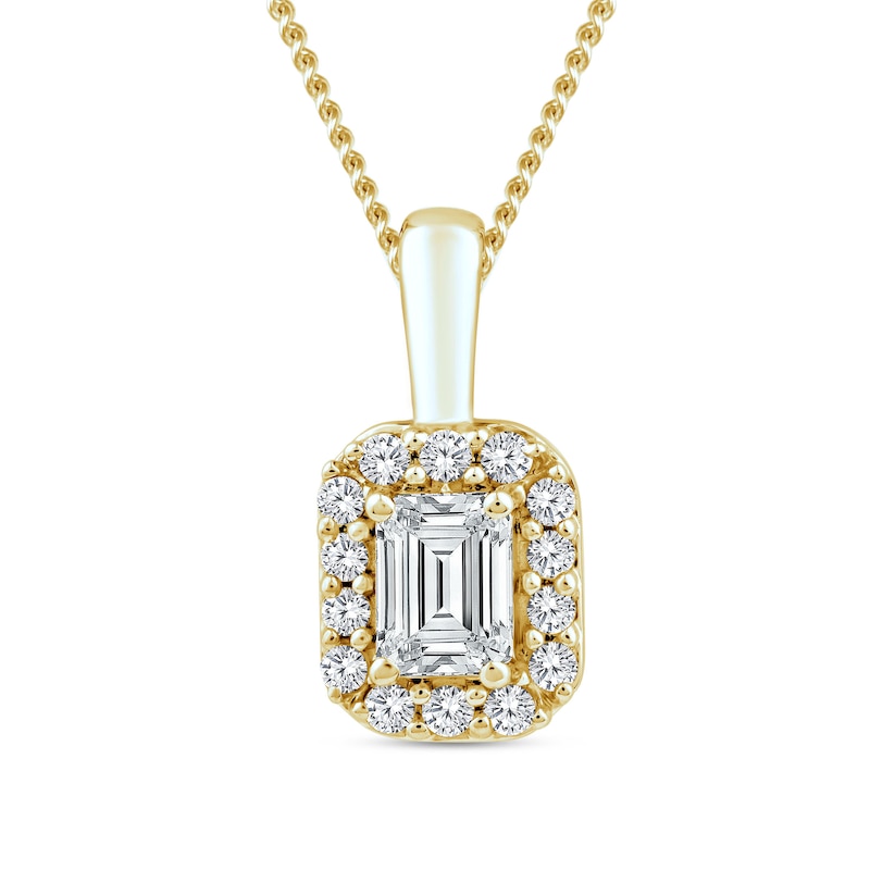 Main Image 1 of 9ct Yellow Gold 0.30ct Lab Grown Diamond Emerald Pendant Necklace