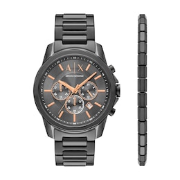 Armani Exchange Exclusive Black Stainless Steel Watch & Bracelet Set