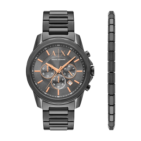 Armani Exchange Gunmetal Grey Stainless Steel Watch & Bracelet Set