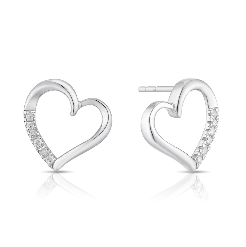 Main Image 1 of Sterling Silver Diamond Heart Stud Earrings