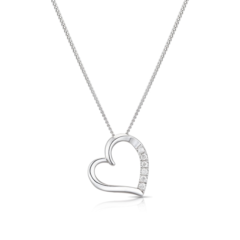Main Image 1 of Sterling Silver Diamond Heart Pendant Necklace