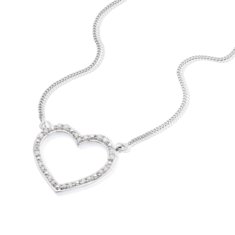 Main Image 2 of 9ct White Gold Diamond Heart Pendant Necklace