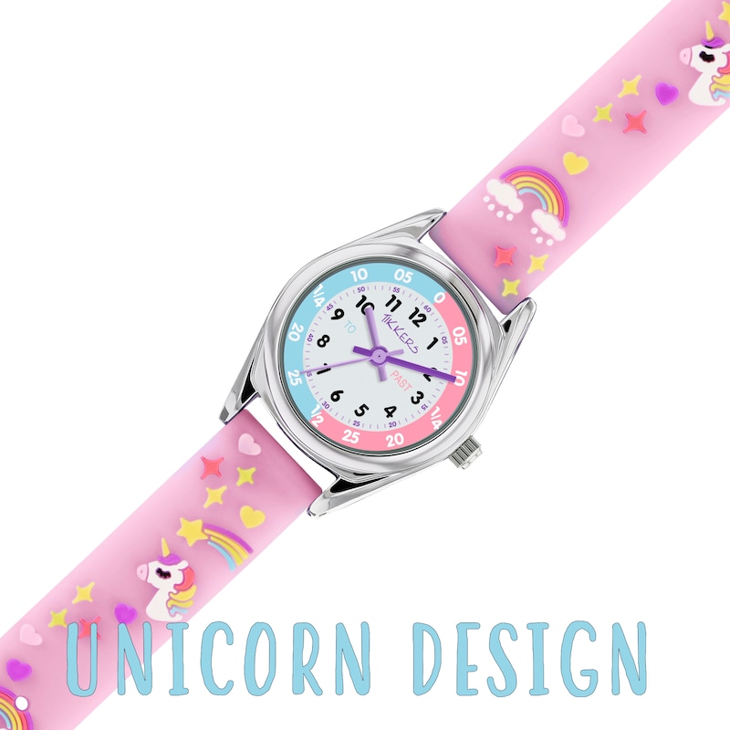 Tikkers Pink Unicorn Silicone Strap Time Teacher Watch