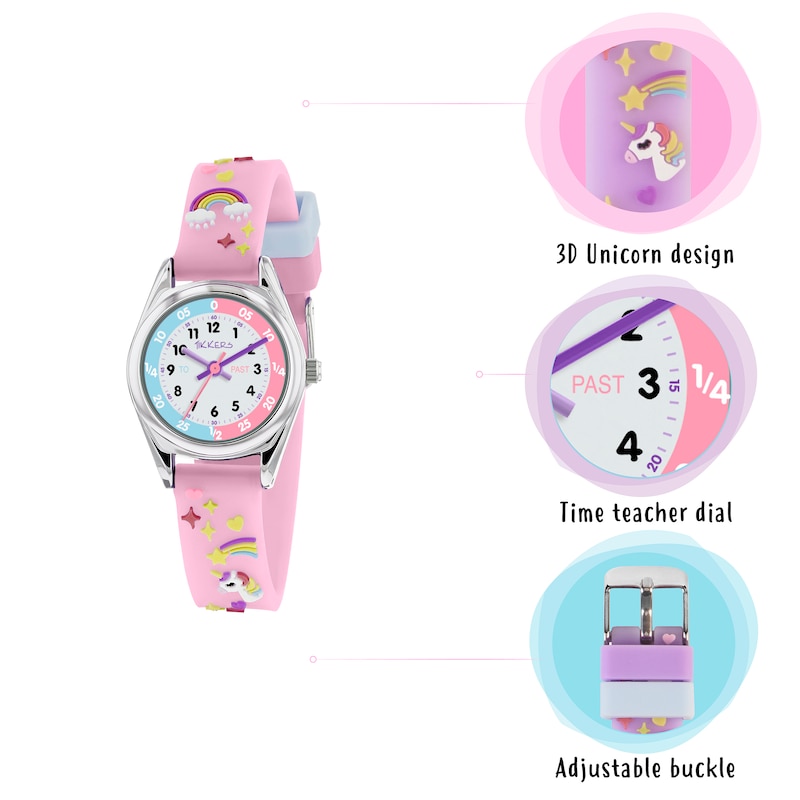 Tikkers Pink Unicorn Silicone Strap Time Teacher Watch